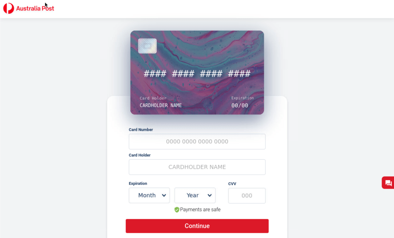 Why would Australia Post need my card details? It is a nice design, by the way.