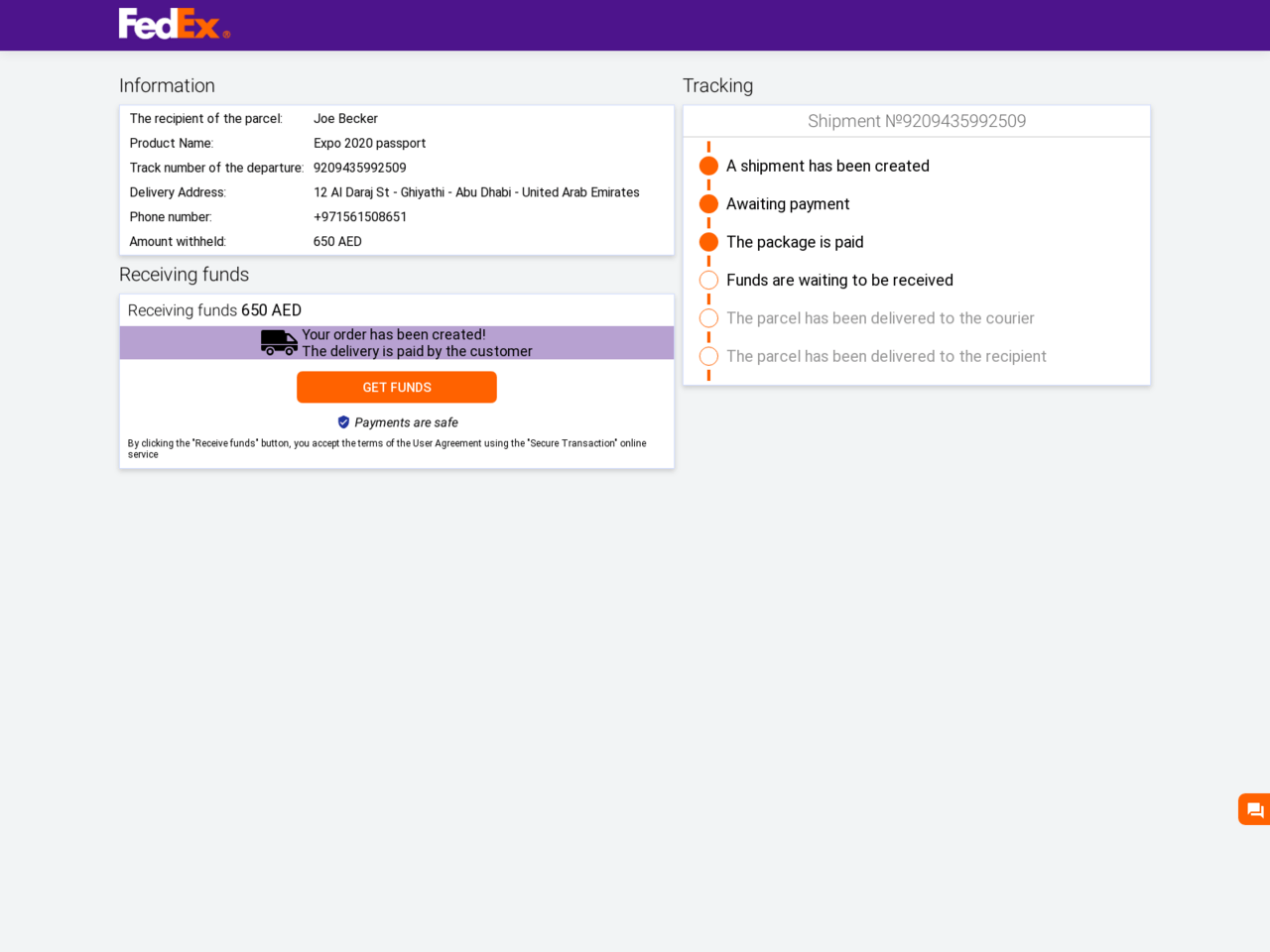 Phishing page targeting FedEx users.