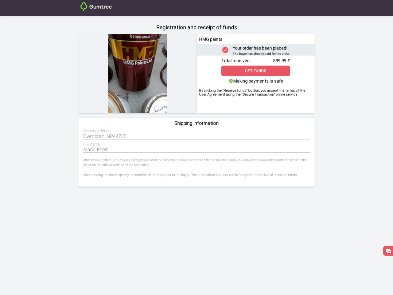 Phishing page targeting Gumtree users.